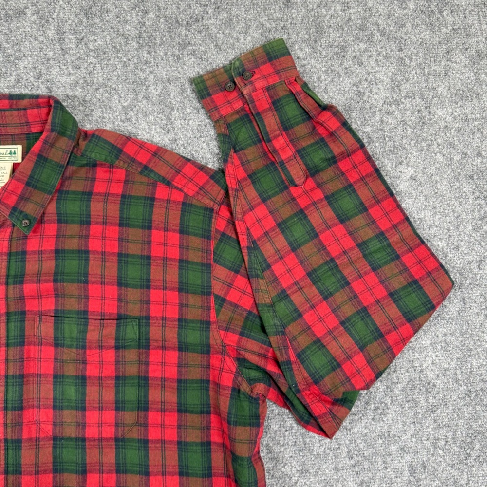 LL Bean Flannel XXL Tall Red Green Plaid Shirt Long Sleeve Button Down Men's - Picture 3 of 9